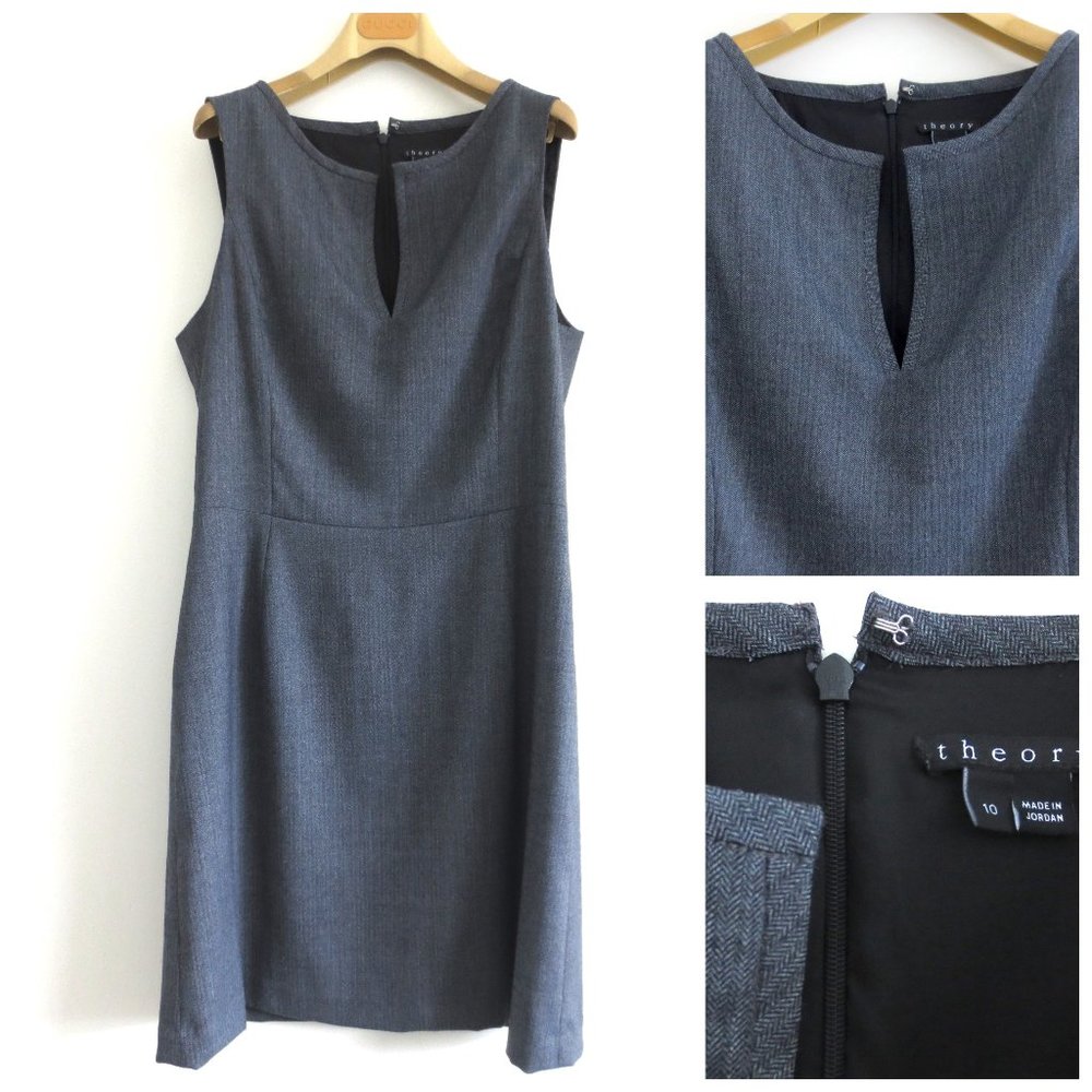 THEORY WOMEN HERRINGBONE WOOL DRESS GRAY Sz-10
